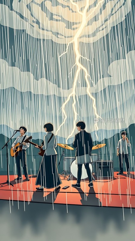 雨中乐队激情演出