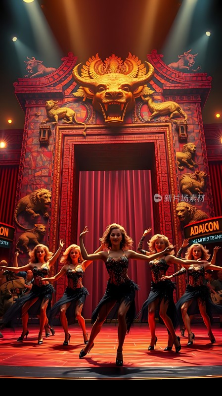 舞台上的舞者与狮子头背景