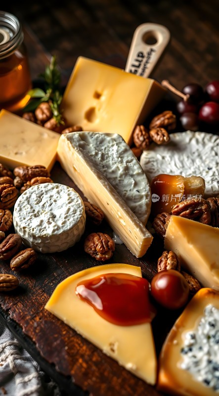 美味奶酪拼盘坚果蜂蜜搭配诱人美食盛宴