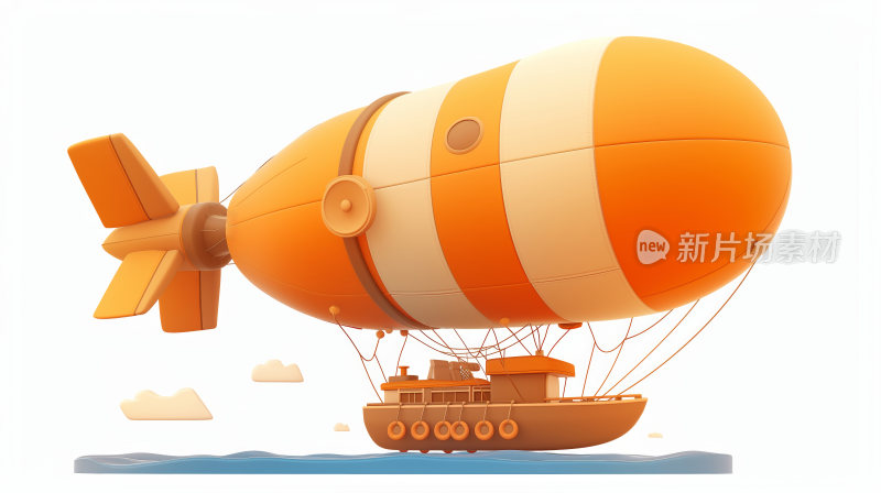 橙色的3d卡通的飞艇图标元素