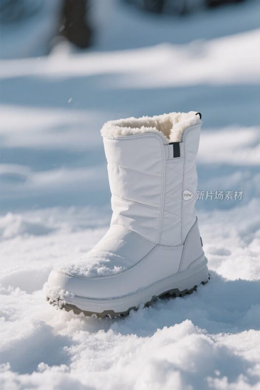 白色雪地靴置于雪地