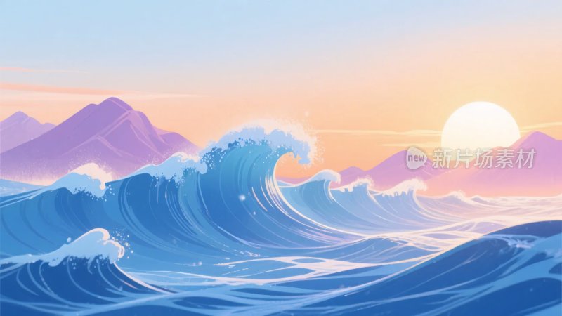 海边日出波浪插画