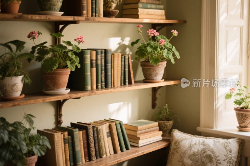 书架绿植室内角落