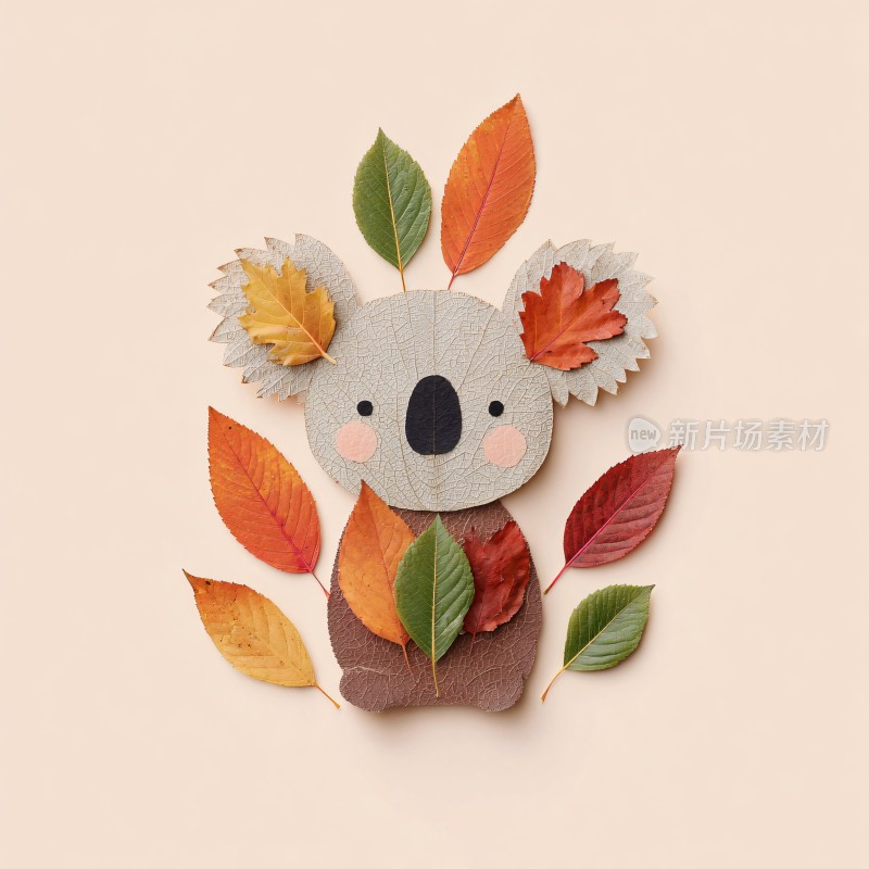 树叶拼成的考拉插画