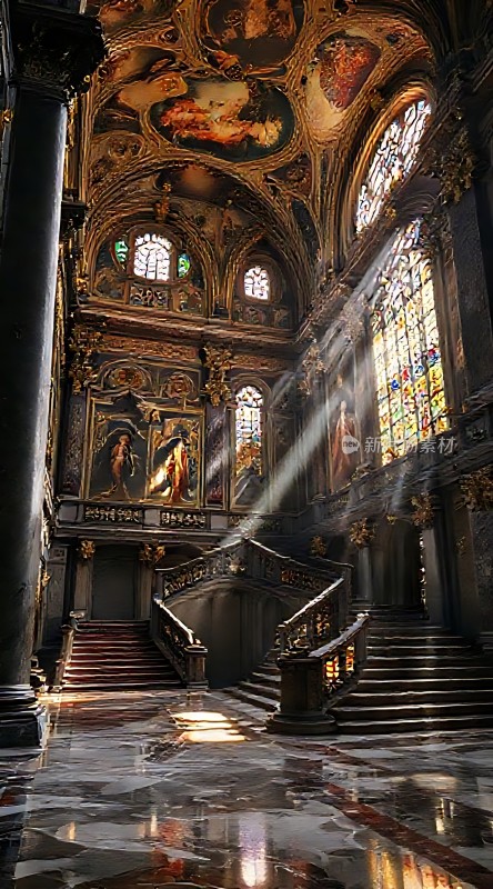 阳光下的宏伟教堂内部