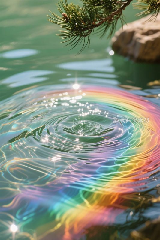 水面彩虹光斑自然场景