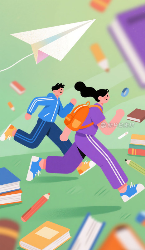 青春活力校园开学季插画