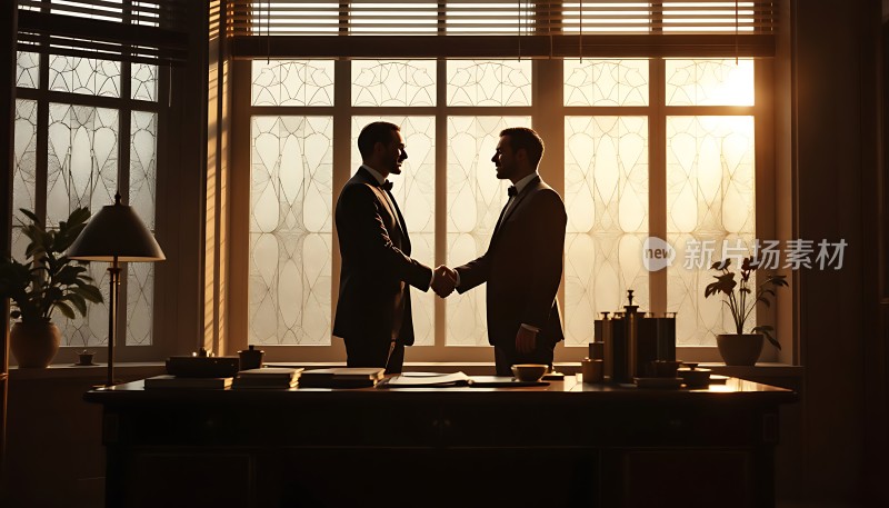 商务会谈阳光下的握手瞬间