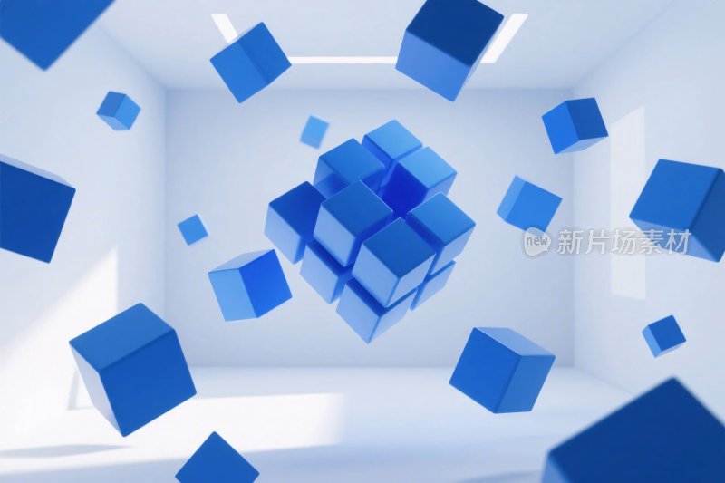 蓝色立方体悬浮空间