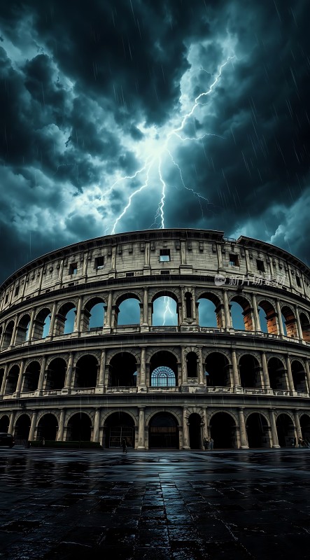 罗马斗兽场上的闪电风暴