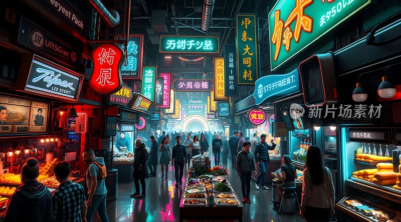 霓虹灯下的繁华夜市热闹非凡
