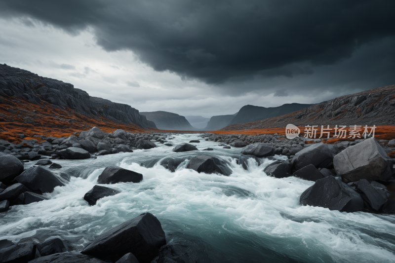 一条河流流经岩石山谷一座山风光风景图片