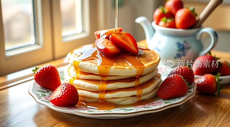 草莓煎饼配糖浆