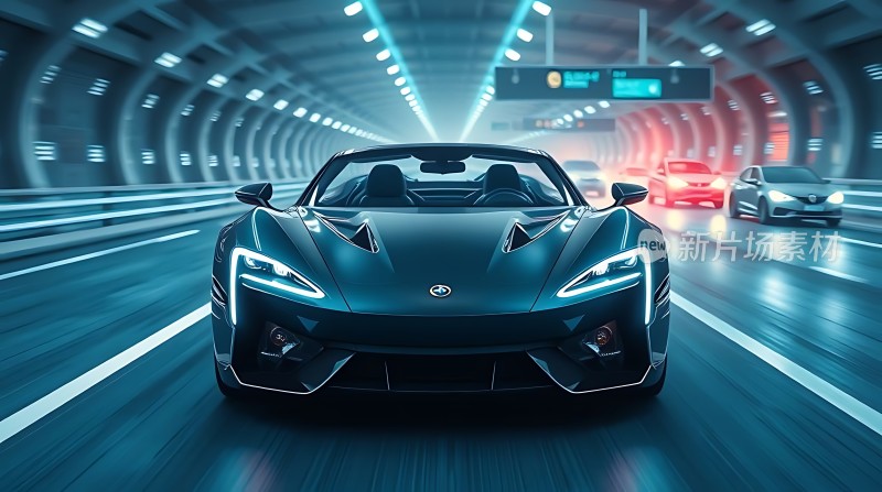 未来科技感跑车隧道疾驰