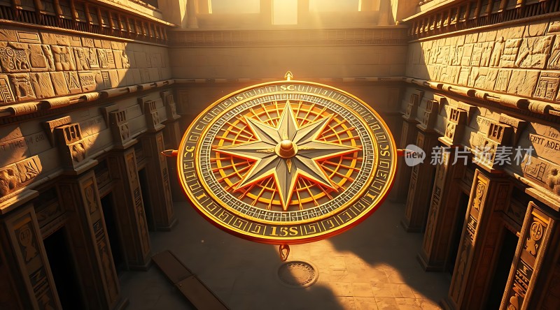 古建筑中的金色罗盘