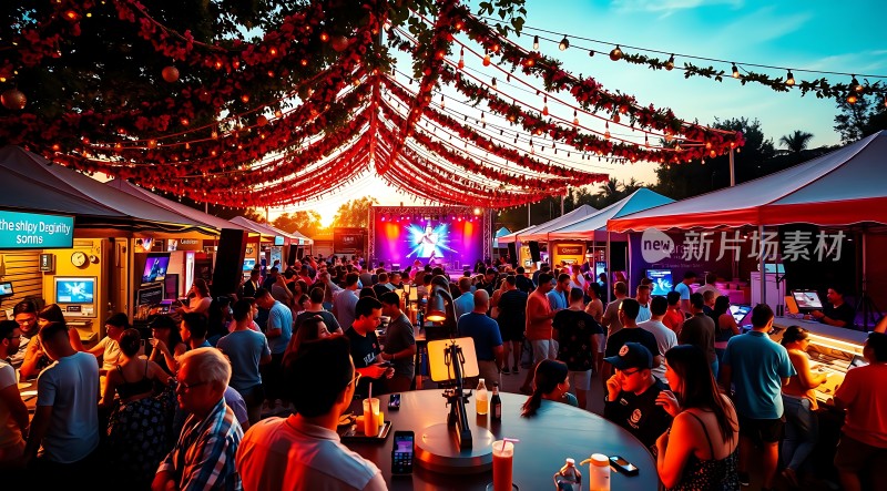 夜幕下的狂欢节灯光璀璨人群熙攘美食与音乐交织的盛宴