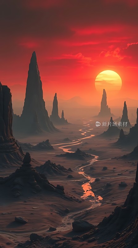 日落下的神秘沙漠