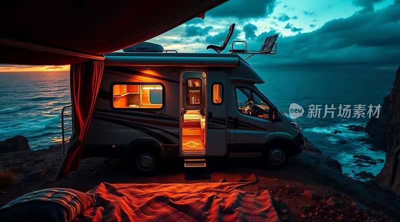 露营车海景日落