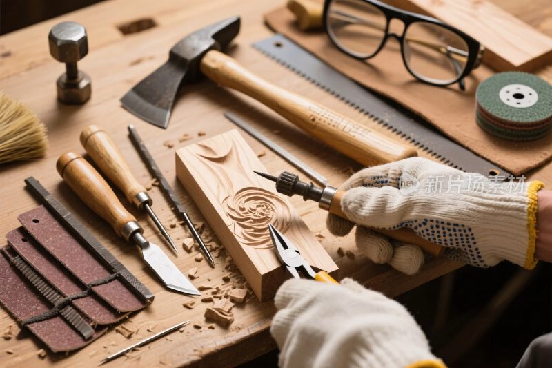 木工工具与手工雕刻场景