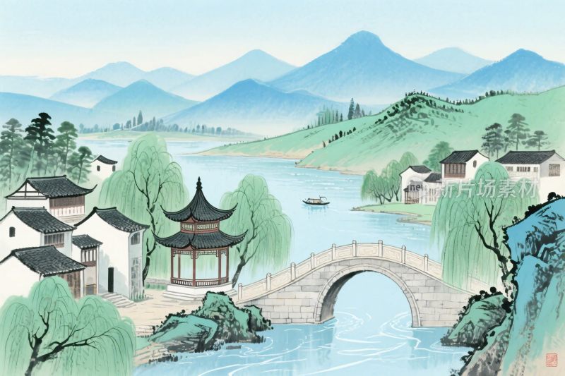 古风山水风景插画
