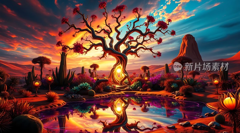 神秘沙漠日落奇景