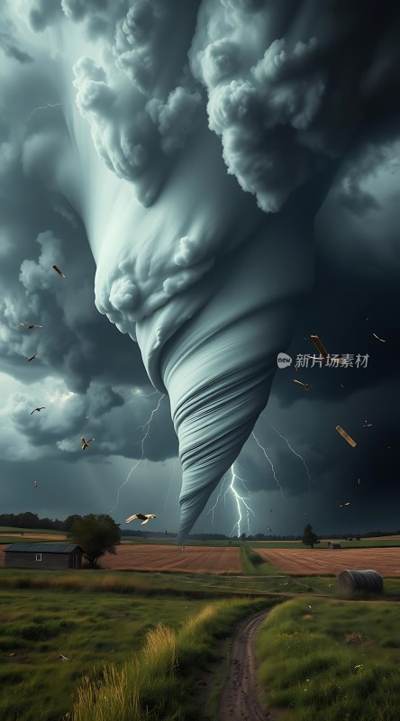 龙卷风来袭风暴、闪电与田野