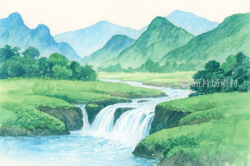 山水风景手绘插画