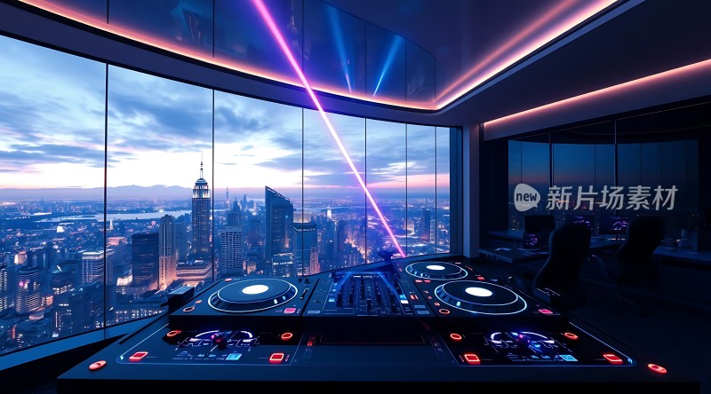 夜幕下的城市天际线与DJ台