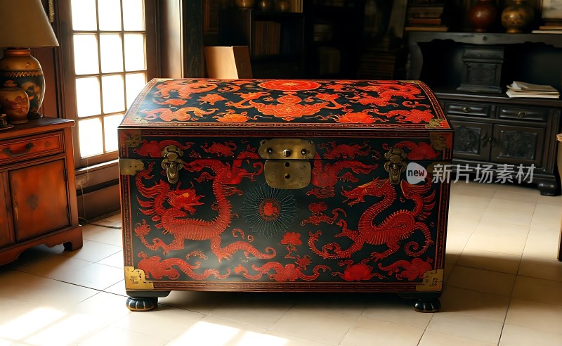 红色龙纹木箱