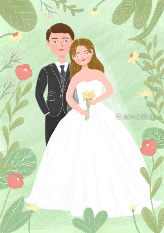 唯美婚纱照小清新插画