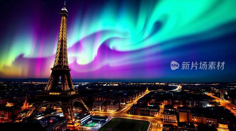 埃菲尔铁塔下的极光奇观