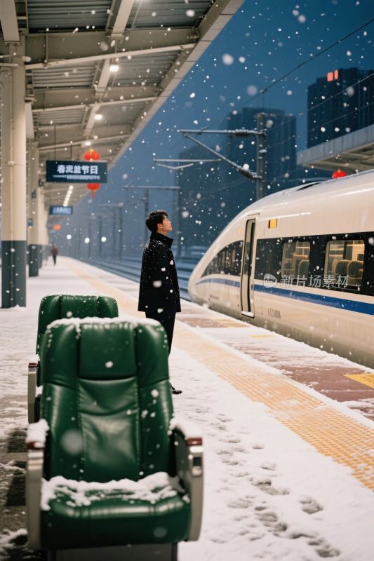 雪景中的火车站台