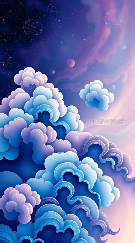 紫蓝云海星河图