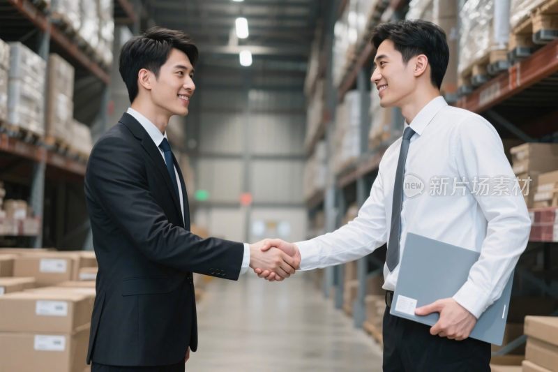 仓库商务握手合作场景