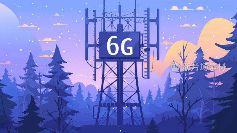 6G通信技术信号基站插画概念图