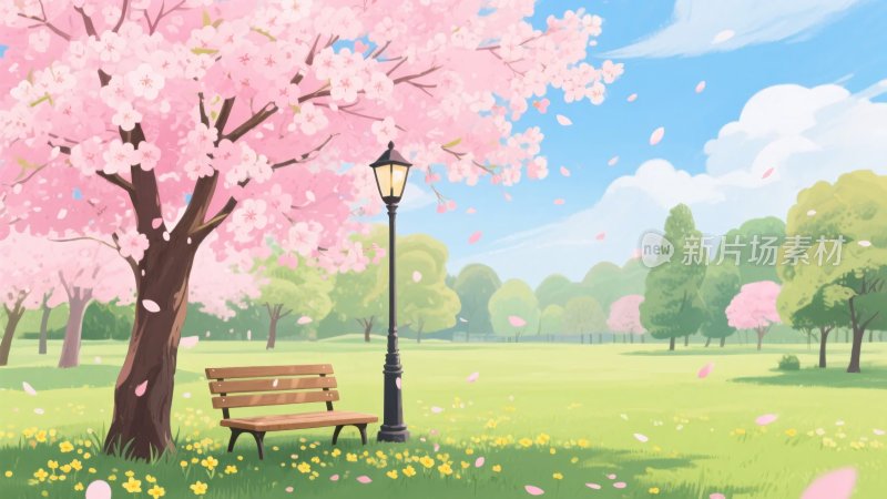春日公园樱花长椅美景
