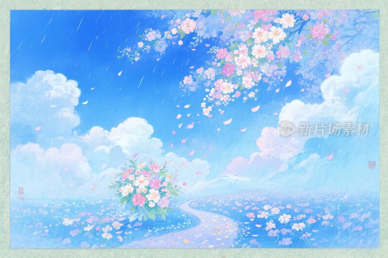 梦幻花海风景插画