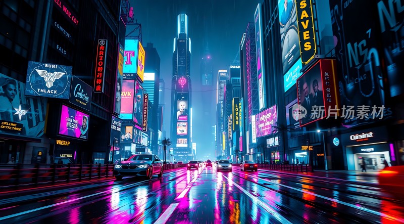霓虹灯下的未来都市之夜