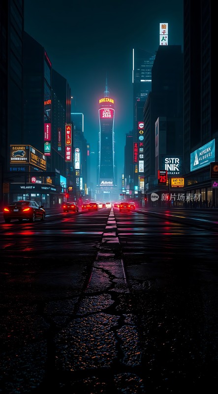 霓虹闪烁的未来都市之夜