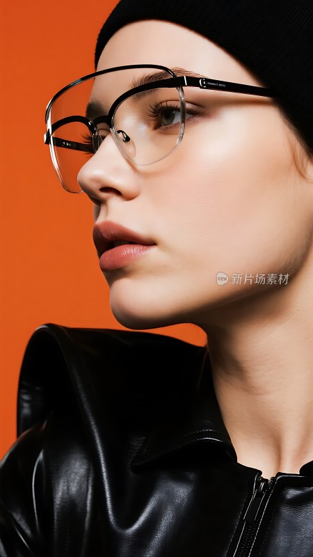 时尚眼镜与皮衣的结合
