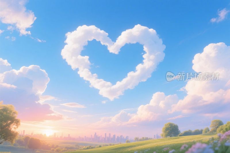 爱心云朵风景插画