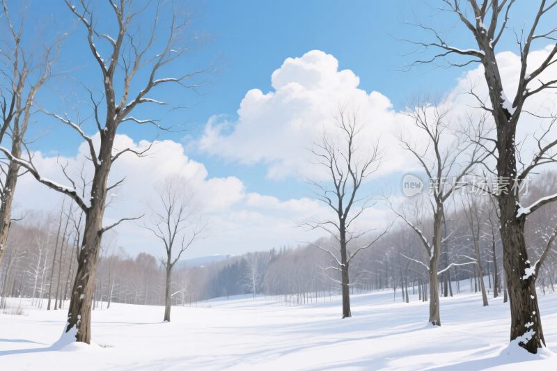 冬日雪景风景画