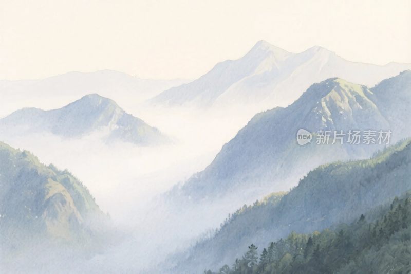 山水云雾风景插画