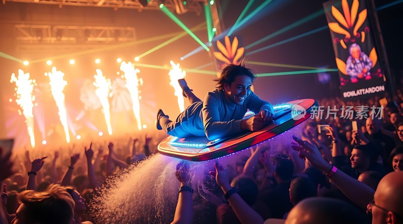 音乐节狂欢夜荧光滑板舞动青春