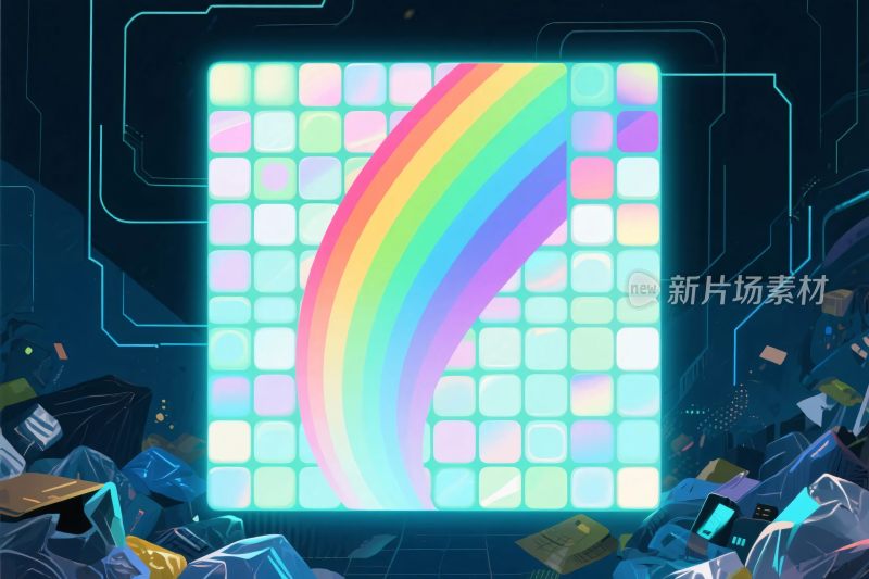 彩色方块彩虹科技插画