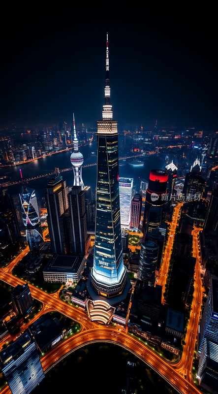 上海夜景东方明珠与环球金融中心