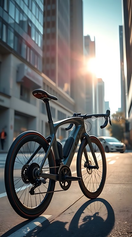 城市骑行阳光下的碳纤维自行车