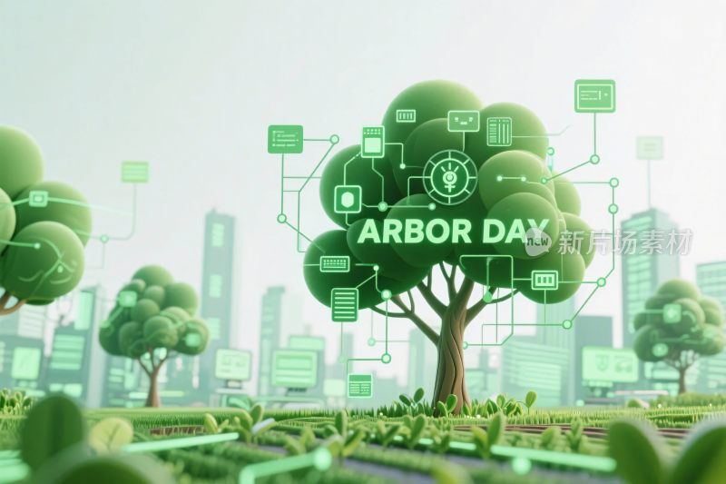 科技环保植树节插画
