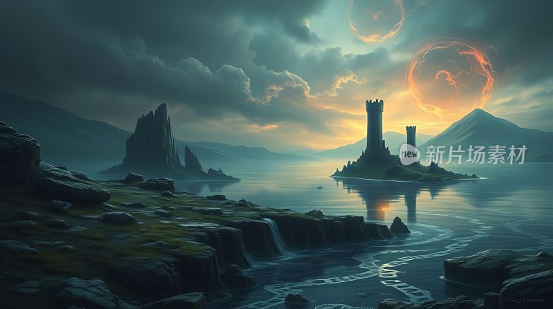 神秘岛屿上的古老城堡