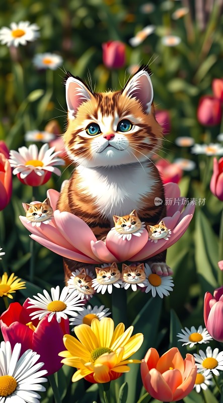 小猫花丛中探出头